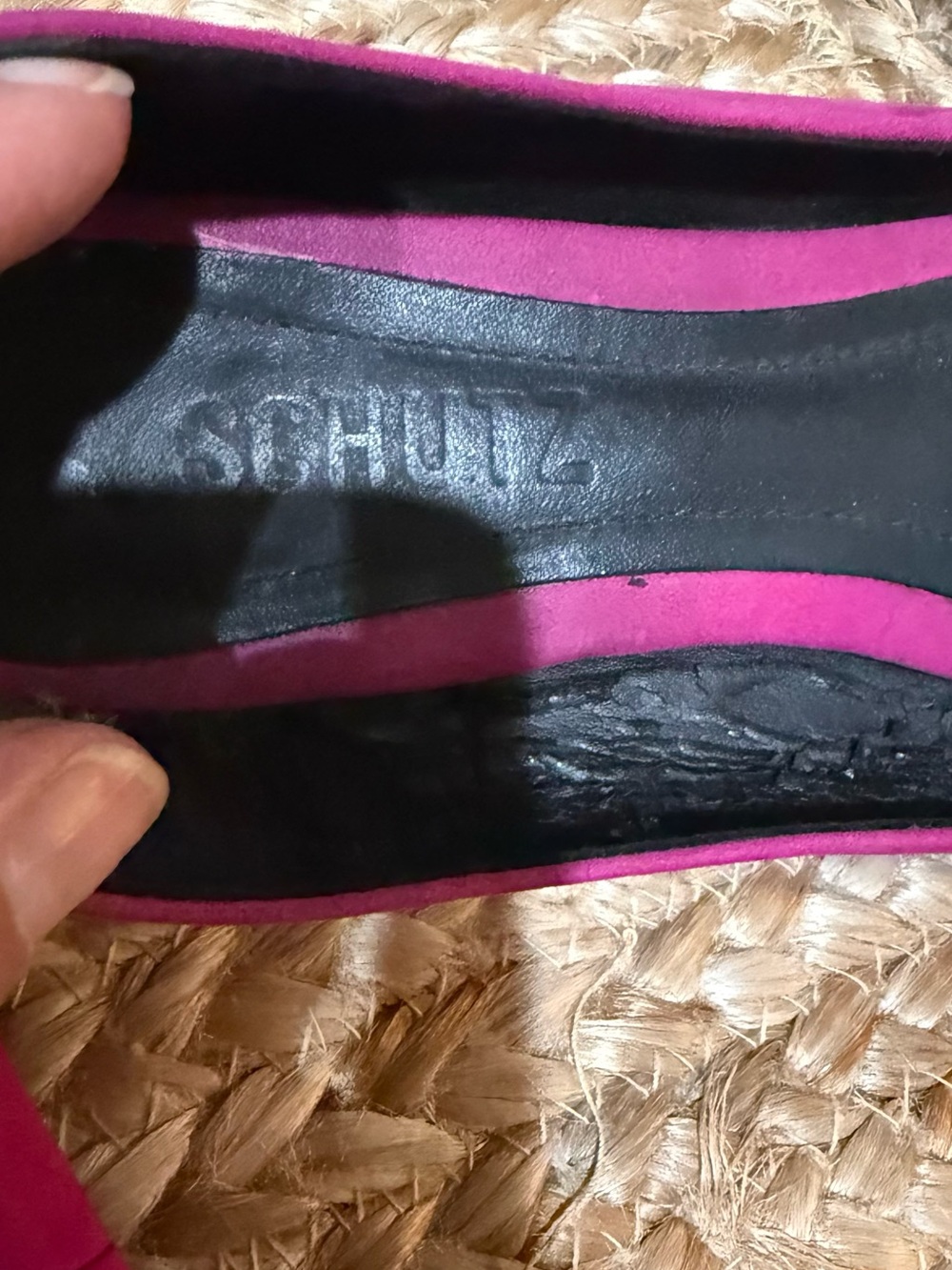 Schutz Fuchsia Suede Pointed Toe Flats with Metallic Cap - Picture 4 of 5